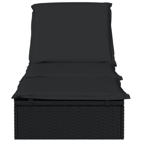 Chaise Longue, Transat, Bain De Soleil 1 PC Avec Coussin Noir 201x55x62cm Résine Tressée