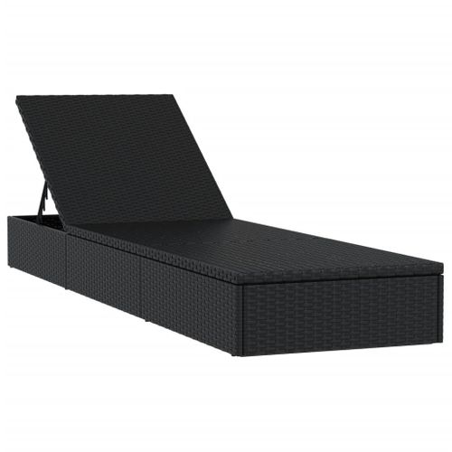 Chaise Longue, Transat, Bain De Soleil 1 PC Avec Coussin Noir 201x55x62cm Résine Tressée