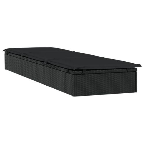 Chaise Longue, Transat, Bain De Soleil 1 PC Avec Coussin Noir 201x55x62cm Résine Tressée