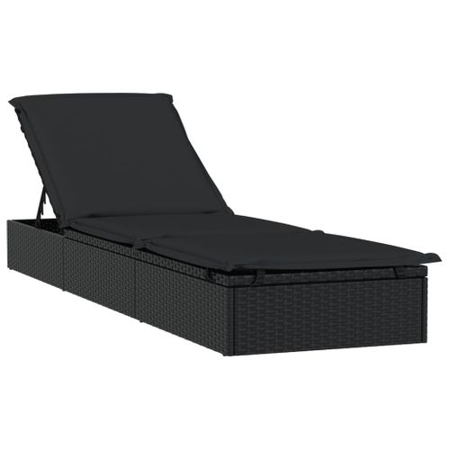 Chaise Longue, Transat, Bain De Soleil 1 PC Avec Coussin Noir 201x55x62cm Résine Tressée