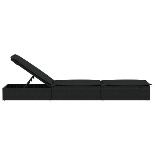 Chaise Longue, Transat, Bain De Soleil 1 PC Avec Coussin Noir 201x55x62cm Résine Tressée