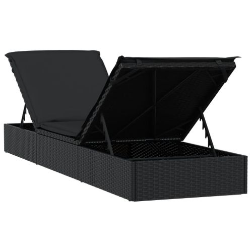 Chaise Longue, Transat, Bain De Soleil 1 PC Avec Coussin Noir 201x55x62cm Résine Tressée