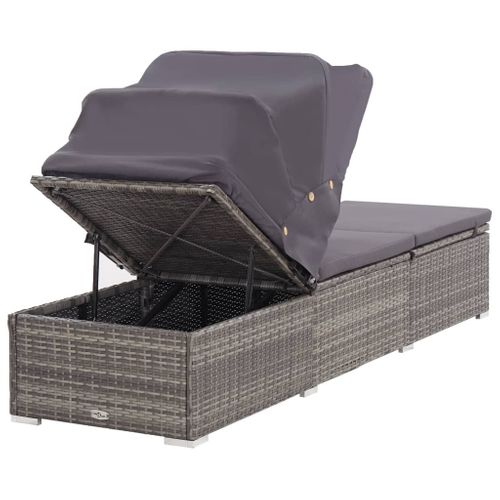 Transat, Chaise Longue Avec Auvent Et Coussin Résine Tressée Gris