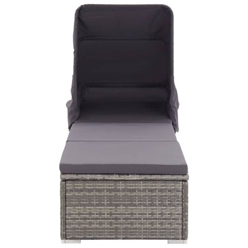 Transat, Chaise Longue Avec Auvent Et Coussin Résine Tressée Gris