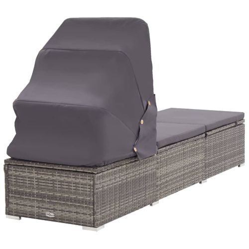Transat, Chaise Longue Avec Auvent Et Coussin Résine Tressée Gris