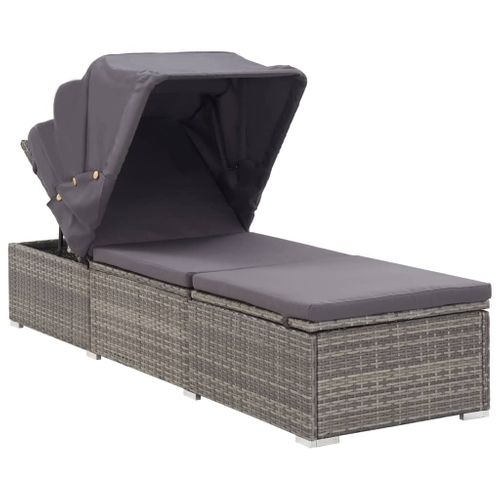 Transat, Chaise Longue Avec Auvent Et Coussin Résine Tressée Gris