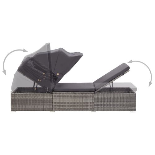 Transat, Chaise Longue Avec Auvent Et Coussin Résine Tressée Gris
