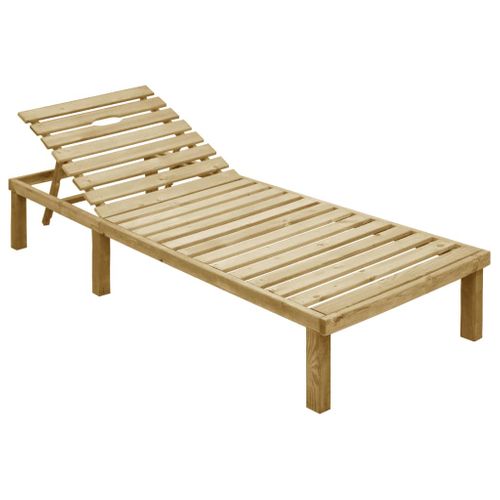 Chaise Longue - Transat Avec Coussin Bleu Bois De Pin Imprégné