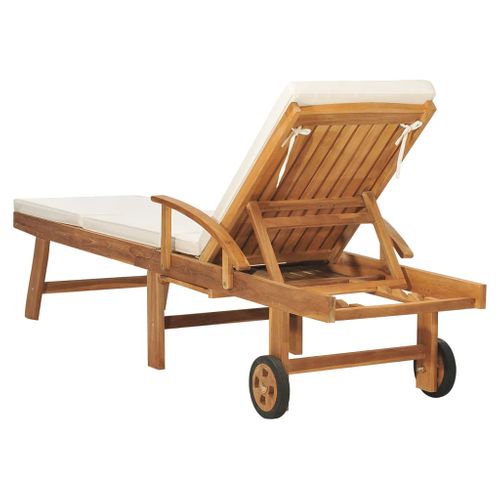 Chaise Longue - Transat Avec Coussin Bois De Teck Solide Crème