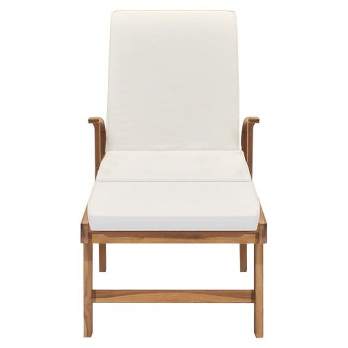 Chaise Longue - Transat Avec Coussin Bois De Teck Solide Crème