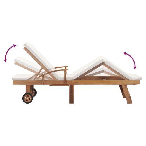 Chaise Longue - Transat Avec Coussin Bois De Teck Solide Crème