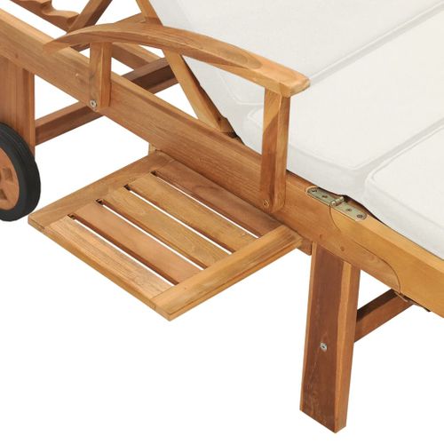 Chaise Longue - Transat Avec Coussin Bois De Teck Solide Crème
