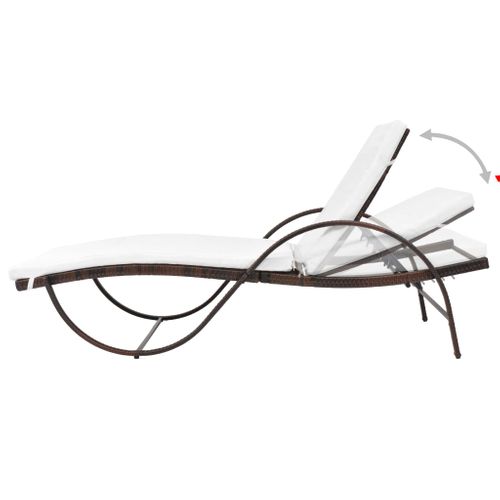 Chaise Longue, Transat, Bain De Soleil Avec Coussin Et Table Résine Tressée Marron