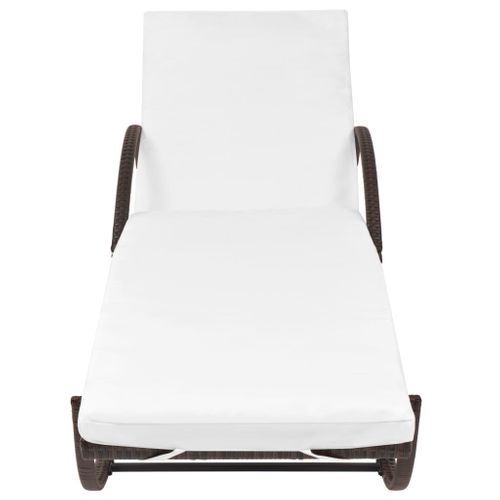Chaise Longue, Transat, Bain De Soleil Avec Coussin Et Table Résine Tressée Marron