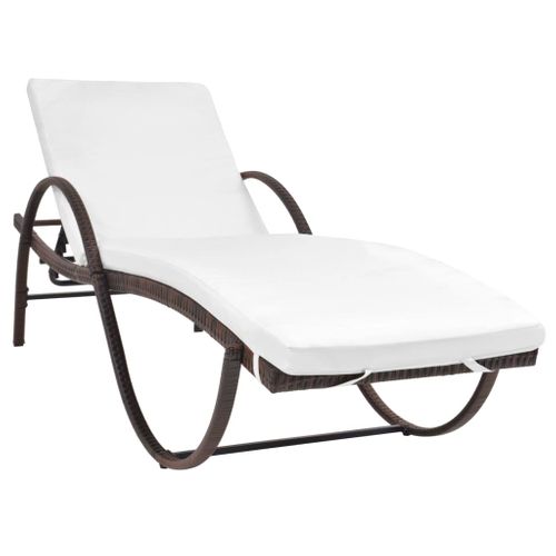 Chaise Longue, Transat, Bain De Soleil Avec Coussin Et Table Résine Tressée Marron