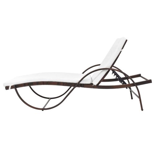 Chaise Longue, Transat, Bain De Soleil Avec Coussin Et Table Résine Tressée Marron