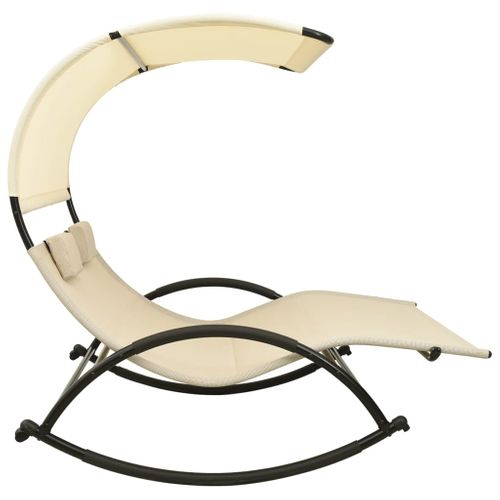 Chaise Longue 2 Places - Transat - Bain De Soleil Double Avec Auvent Textilène Crème