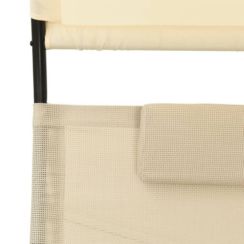 Chaise Longue 2 Places - Transat - Bain De Soleil Double Avec Auvent Textilène Crème