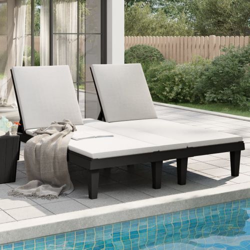 Chaise Longue 2 Places - Transat - Bain De Soleil Double Noir 155x138x83 Cm Polypropylène