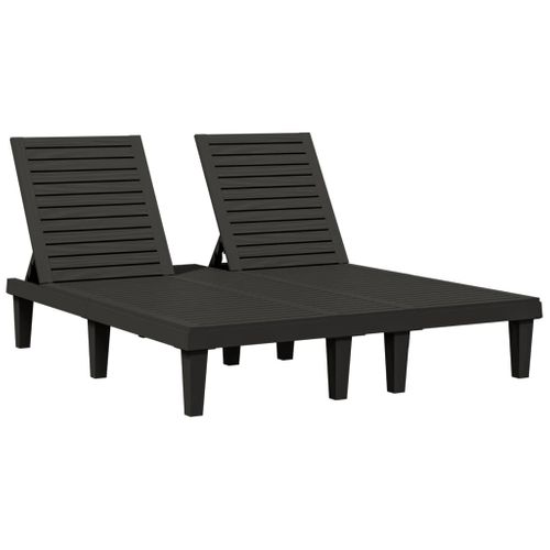Chaise Longue 2 Places - Transat - Bain De Soleil Double Noir 155x138x83 Cm Polypropylène