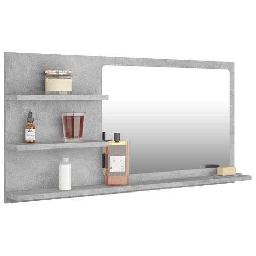 Miroir De Salle De Bain - Miroir Mural - Cosmétiques Suspendu Gris Béton Bois D’ingénierie