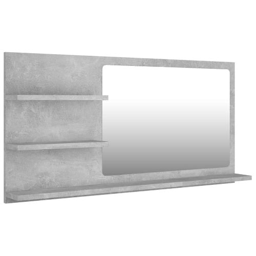 Miroir De Salle De Bain - Miroir Mural - Cosmétiques Suspendu Gris Béton Bois D’ingénierie