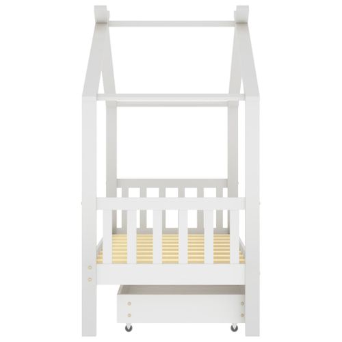 Lit Enfant - Lit Simple Contemporain - Cadre De Lit Avec Tiroir Blanc Pin Massif 80x160 Cm