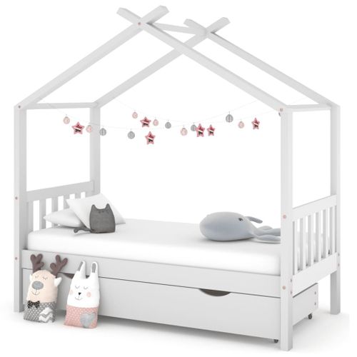 Lit Enfant - Lit Simple Contemporain - Cadre De Lit Avec Tiroir Blanc Pin Massif 80x160 Cm