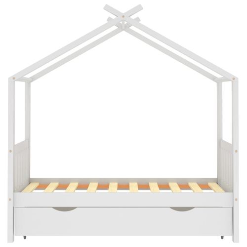 Lit Enfant - Lit Simple Contemporain - Cadre De Lit Avec Tiroir Blanc Pin Massif 80x160 Cm