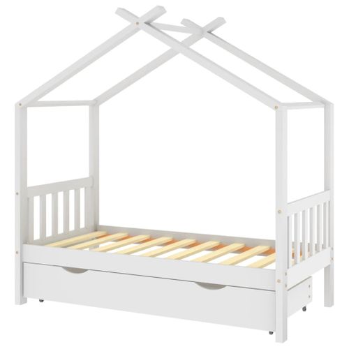 Lit Enfant - Lit Simple Contemporain - Cadre De Lit Avec Tiroir Blanc Pin Massif 80x160 Cm