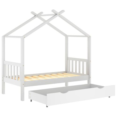 Lit Enfant - Lit Simple Contemporain - Cadre De Lit Avec Tiroir Blanc Pin Massif 80x160 Cm