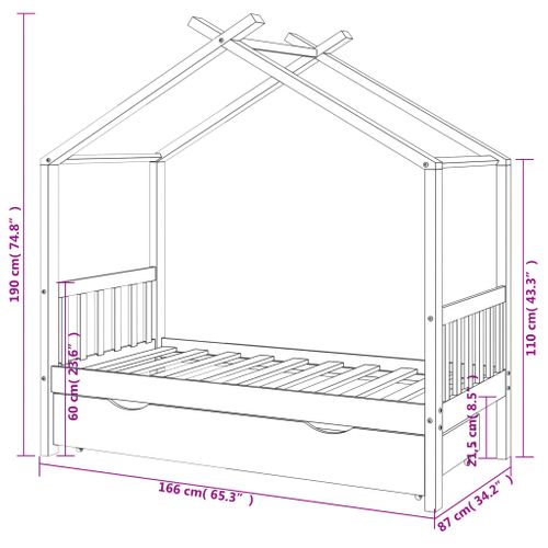Lit Enfant - Lit Simple Contemporain - Cadre De Lit Avec Tiroir Blanc Pin Massif 80x160 Cm