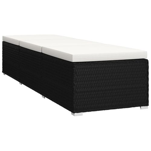 3 Pièces Transats - Bain De Soleil Avec Table à Thé Résine Tressée Noir