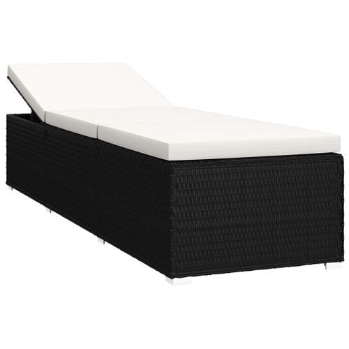 3 Pièces Transats - Bain De Soleil Avec Table à Thé Résine Tressée Noir