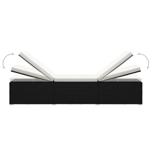 3 Pièces Transats - Bain De Soleil Avec Table à Thé Résine Tressée Noir