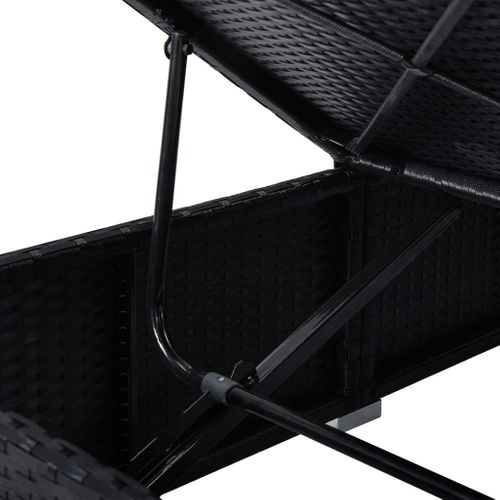 3 Pièces Transats - Bain De Soleil Avec Table à Thé Résine Tressée Noir