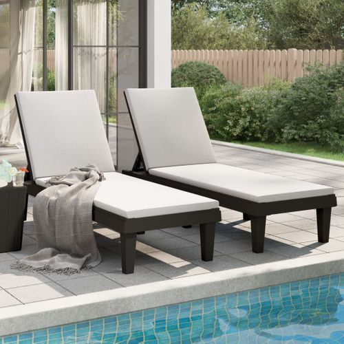 Lot De 2 Transat - Bain De Soleil - Chaises Longues Noir 155x58x83 Cm Polypropylène