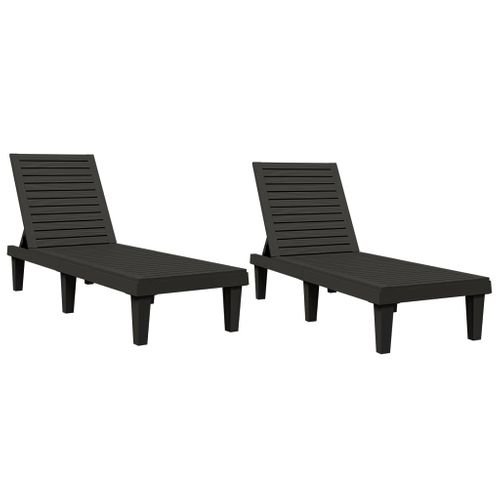 Lot De 2 Transat - Bain De Soleil - Chaises Longues Noir 155x58x83 Cm Polypropylène