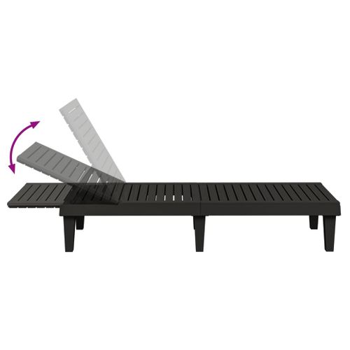 Lot De 2 Transat - Bain De Soleil - Chaises Longues Noir 155x58x83 Cm Polypropylène