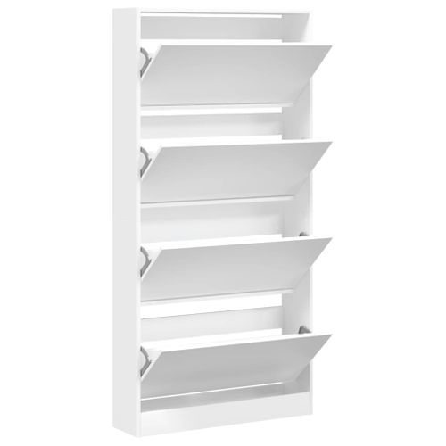 Meuble à Chaussures, Armoire à Chaussures 4 Tiroirs Rabattables Blanc 80x21x163,5 Cm