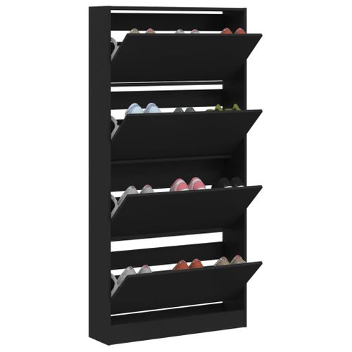 Meuble à Chaussures, Armoire à Chaussures 4 Tiroirs Rabattables Noir 80x21x163,5 Cm