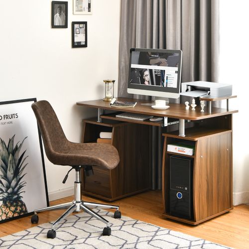 Bureau Informatique Moderne Avec Support Et Nombreux Rangements Tablettes Mdf 120x55x85cm Noyer