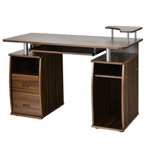 Bureau Informatique Moderne Avec Support Et Nombreux Rangements Tablettes Mdf 120x55x85cm Noyer