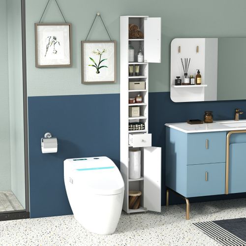 Colonne, Meuble De Rangement Avec 2 Porte 1 Tiroir Et 5 Étagères Réglables 20x20x180cm Blanc