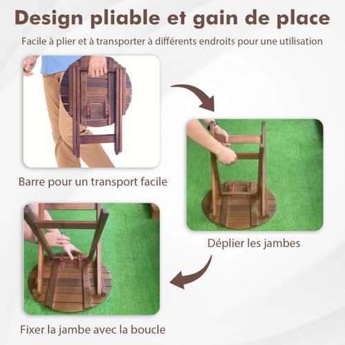Table D'appoint Table D'extrémité Pliante Avec Plateau à Lamelles Et Structure Robuste Bois 46x45cm