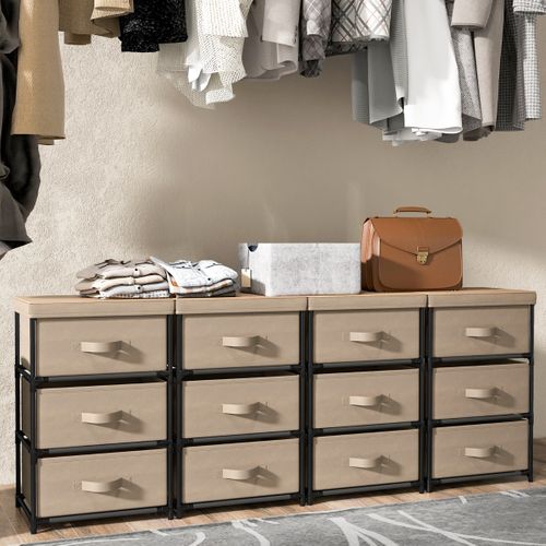 Commode Meuble De Rangement 3 Tiroirs En Tissu 40x30x62cm Métal Pour Chambre Industriel Café