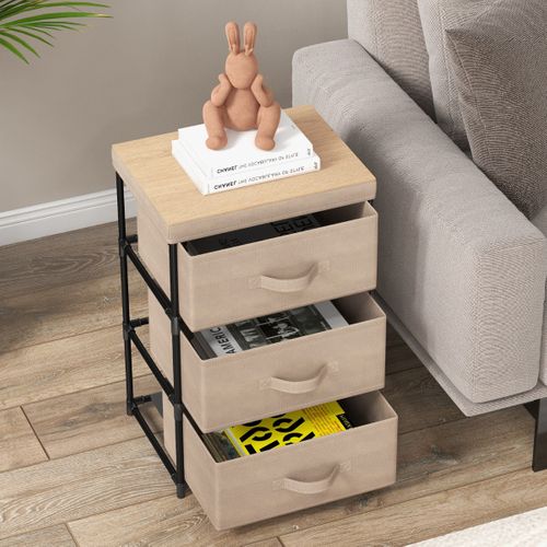 Commode Meuble De Rangement 3 Tiroirs En Tissu 40x30x62cm Métal Pour Chambre Industriel Café