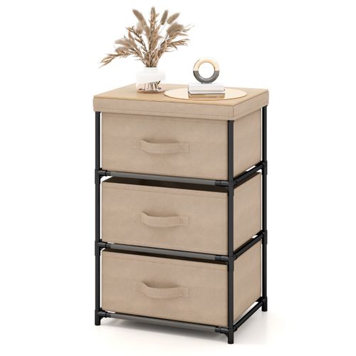 Commode Meuble De Rangement 3 Tiroirs En Tissu 40x30x62cm Métal Pour Chambre Industriel Café