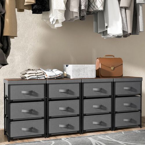 Commode Meuble De Rangement 3 Tiroirs En Tissu 40x30x62cm Métal Pour Chambre Industriel Gris