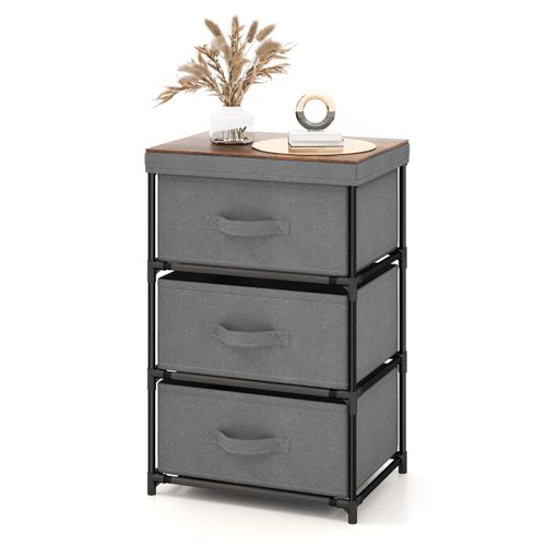 Commode Meuble De Rangement 3 Tiroirs En Tissu 40x30x62cm Métal Pour Chambre Industriel Gris